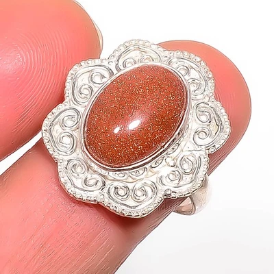 Ювелирное кольцо с серебряным покрытием с золотым солнечным камнем s.9 R1284-32 - Изображение 1 из 3