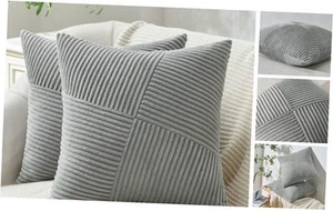 Decorative LightGrey Throw Pillow Covers 26x26 Inch Soft Corduroy Modern - Picture 1 of 8