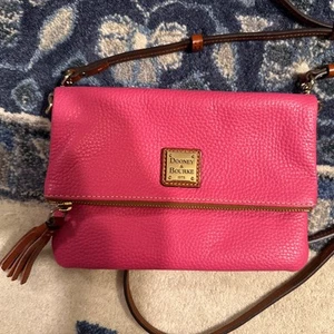 Dooney & Bourke Pebbled Leather Fold over Zip Crossbody- Pink - Picture 1 of 11