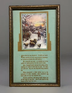 Vintage 7x11” Sheep & Shepherd Litho Print With 23rd Psalm - Framed Plaque - Picture 1 of 6