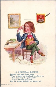 1905 VINEGAR VALENTINE Romance Comic Postcard "A POETICAL POSEUR" R. HILL Unused - Picture 1 of 2