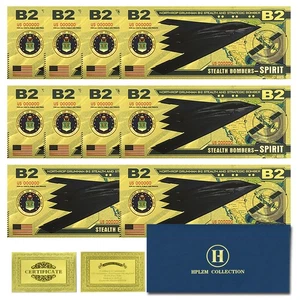 B2 Stealth Bomber Gold Foil Banknotes 10pcs in Envelope US Military Souvenir - Picture 1 of 5