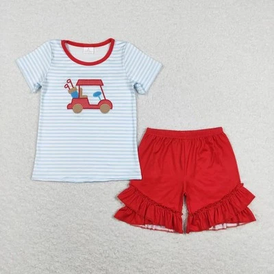 Conjunto de ropa de verano para hermanos pequeños bordado golf top pantalones cortos conjunto Foto 1 de 4