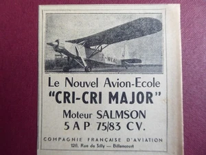 1/1949 PUBCOMPAGNIE FRANCAISE D'AVIATION CRI-CRI MAJOR MOTEUR SALMSON F-WEAL AD - Picture 1 of 2