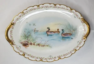 Antique Haviland Limoges Oval Platter Serving Dish Gold trim Duck Lake - Picture 1 of 12