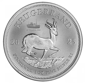 Sudáfrica 1 borde 2025 Krugerrand Privy mark SS Tilawa 1942 plata 1 oz 999 - Imagen 1 de 8