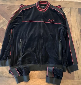 Vintage Sean John Black & Red Velour Track Suit 2 Piece Jacket and Pant Set XXL - Picture 1 of 20