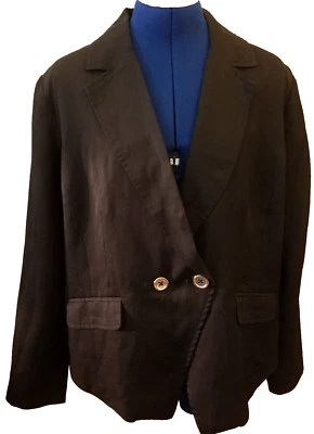 Chaqueta Blazer Chicos Mujer Talla 2 Grande Bolsillos Clásicos Mezcla de Lino Negro Foto 1 de 4