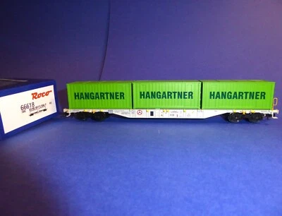 ROCO H0 66618 SBB HUPAC Containertragwagen Sgns mit "Hangartner"-Container Ep.V - Bild 1 von 4