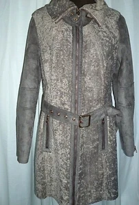 VINCE CAMUTO Coat Size Small Grey Faux Suede / Fur Mid Length Gray Belted - Picture 1 of 7