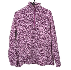 Lands' End Women Pink Floral Leopard Print 1/4 Zip Fleece Pullover Sz M NWOT - Picture 1 of 11