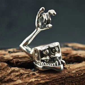 Retro Silver Bronze Motorcycle Personalized Dice Demon Skull Pendant - Picture 1 of 7