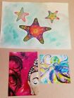 Aquarelle signée Starfish et crayon de couleur sur arches papier aquarelle avec COA