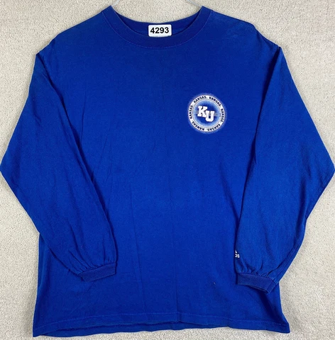 Kansas Jayhawks Medium T Shirt NCAA Adult Size Medium Long Sleeve Blue Shirt Cover