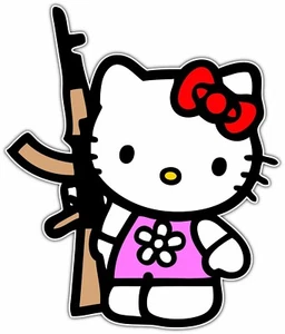 Hello Kitty AK-47 Assault Rifle Funny Car Bumper Vinyl Sticker Decal 3.5"X5" - Picture 1 of 1