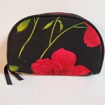VTG Revlon Vibrant Floral Travel Make Up Cosmetic Bag Black Vibrant Rose 5.5" - Image 1 of 4