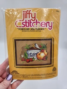 Sunset Designs Jiffy Stitchery Kit 1981 NOS "Porcelain and Peaches"  5 X 7" - Picture 1 of 7