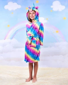 Kids Unicorn Rainbow Stars Cozy Custom Name BathRobe, Christmas Unicorn Gift - Picture 1 of 9