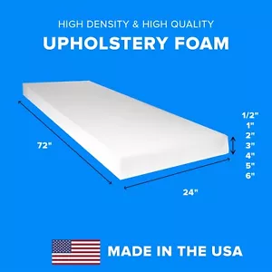 Upholstery Foam 2 x 24 x 72 High Density Cushion Foam Pad Cushion