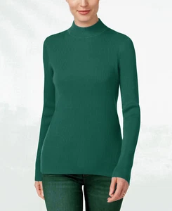 Karen Scott (AU21-31*) Cotton Ribbed Mock-Neck Sweater Green Sz XL - Picture 1 of 2