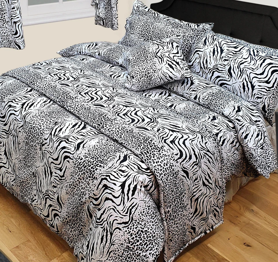 MYHOME Emperor Size Duvet Cover Set Kalahari Animal Print Zebra Leopard Black White
