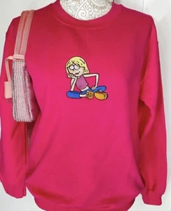 Lizzie McGuire Pink embroidered crewneck sweater sweatshirt - Size Large - Picture 1 of 2
