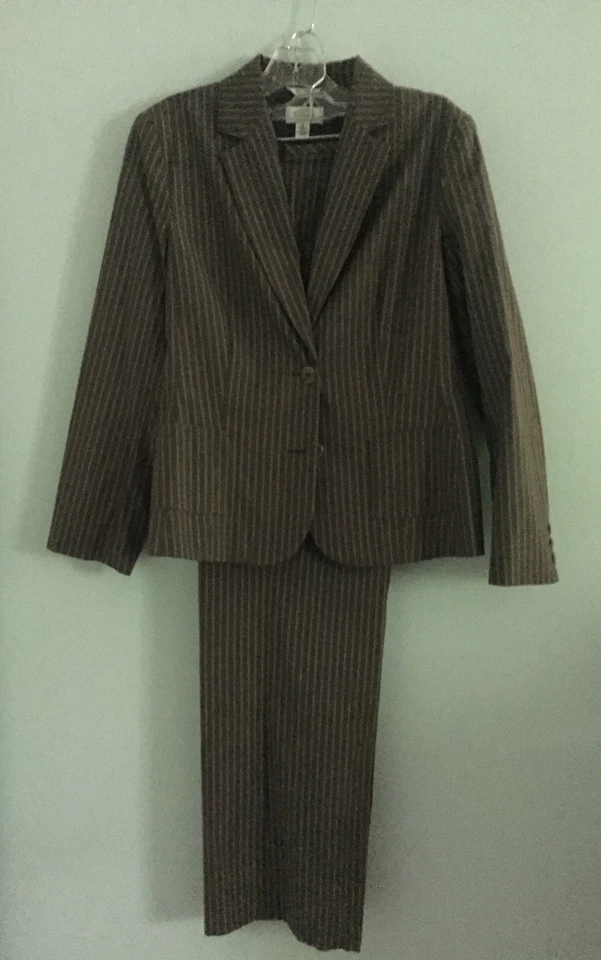 Traje de Primavera Forrado Talbot’s 3 Piezas Marrón Pin Rayas Talla 12 Foto 1 de 4