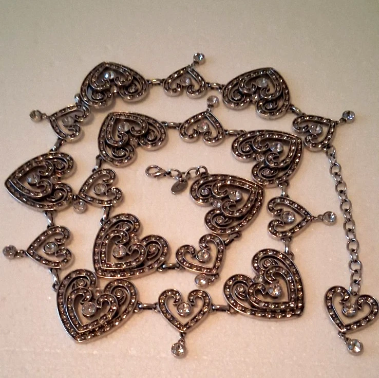 Cinturón Cadena Corazón Estrás Plata Brillante -Y2k Estilo De Colección Cintura Cadera Accesorio Foto 1 de 4