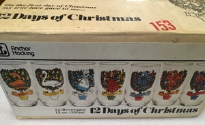 Bicchieri da bevanda vintage Anchor Hocking 12 giorni di Natale AH con scatola originale - Foto 1 di 16
