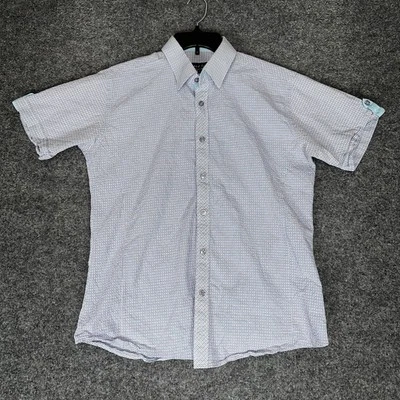 Jared Lang Shirt Men's Large Geometric Seersucker Short Sleeve Button Up Casual - Image 1 of 4