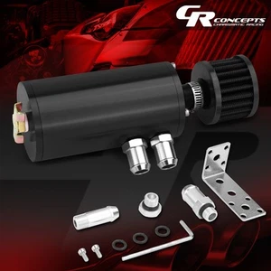 BLACK UNIVERSAL 5.5"X2.4"ENGINE OIL CATCH TANK/CAN 140ML+BREATHER AIR FILTER - Foto 1 di 5