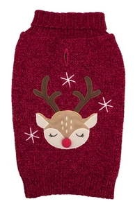 Luxe Chenille Rudolf Hundepullover rot Weihnachtspullover von James Steel - Gr. XS-XL - Bild 1 von 6