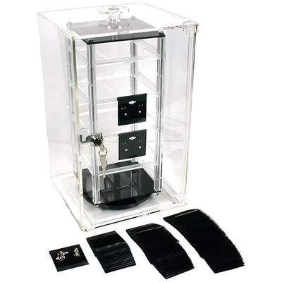 Revolving Rotating Jewelry Display Case 8.5" with 100 2" Black Earring Cards - Image 1 of 4