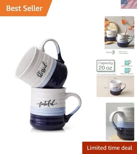 20 Unzen Kaffeetassen, große Tassen mit Wort Gesegnet Dankbar, Porzellan Kaffee Cu... - Bild 1 von 9