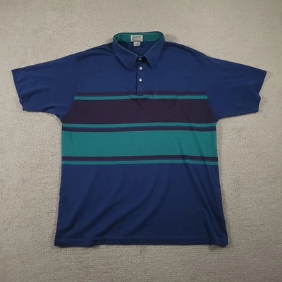 Arrow Tournament Polo Shirt Mens 2XL Blue Green Striped Short Sleeve Pocket 90s - Image 1 of 4