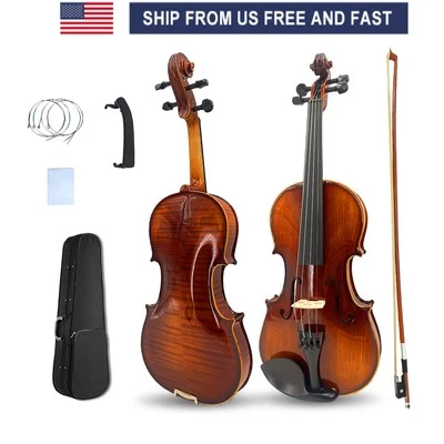 Portable 4 String Violin Kit 4/4 Full Size Solid wood Tiger Pattern With Case - Image 1 of 4