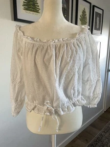 LC Lauren Conrad Women Top Size M White Eyelet Off Shoulder Blouse Ruffle - Picture 1 of 5