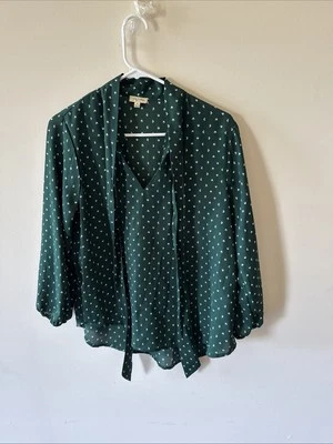 Womens lily white green long sleeve blouse sz m Patterned - Image 1 of 4