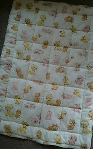 Vintage Cot Quilt Baby Animal theme Lemon / Pale Yellow VGC - Picture 1 of 4
