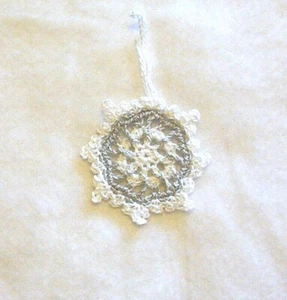 Crochet White & Metallic Silver Snowflake Ornament - Picture 1 of 2