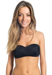 Rip Curl Womens 10 LOVE N SURF PLEATED BANDEAU Bikini Swim Top - GSIDX1 Black - Picture 1 of 3