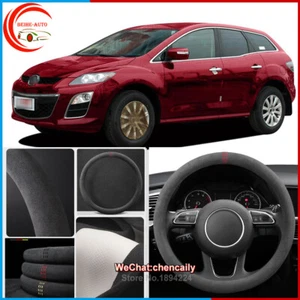 For Mazda CX-7 Black Alcantara Car Steering Wheel Cover All Seasons Suede Case - Picture 1 of 10