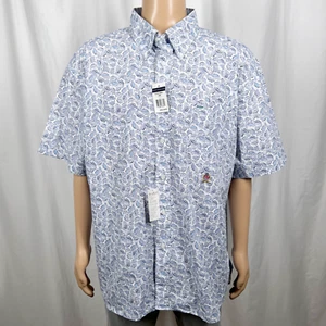 Vintage 2002 Tommy Hilfiger Men's XXL Blue Paisley Short Sleeve Button-Up Shirt - Picture 1 of 9