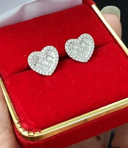 DEAL! 0.50CT Natural Genuine Diamond Heart Halo Studs Earrings 14K Gold 9.65mm - Picture 1 of 4