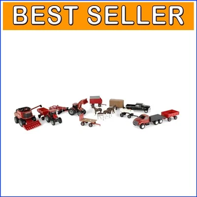 Complete 20-Piece Miniature Farm Set with Case IH Tractors and Accessories - Image 1 of 4