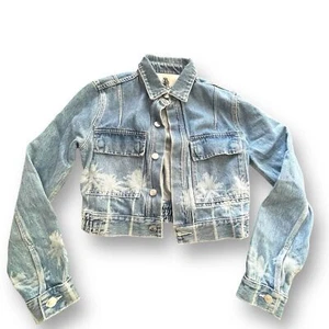 Jordache Light/Med Wash Palm Trees Cropped Denim Jacket Women's Size XS - Picture 1 of 7