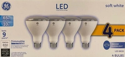 4 GE 65-Watt BR30 Soft White LED Floodlight Bulbs - 650 Lumens - 2700K - Image 1 of 2