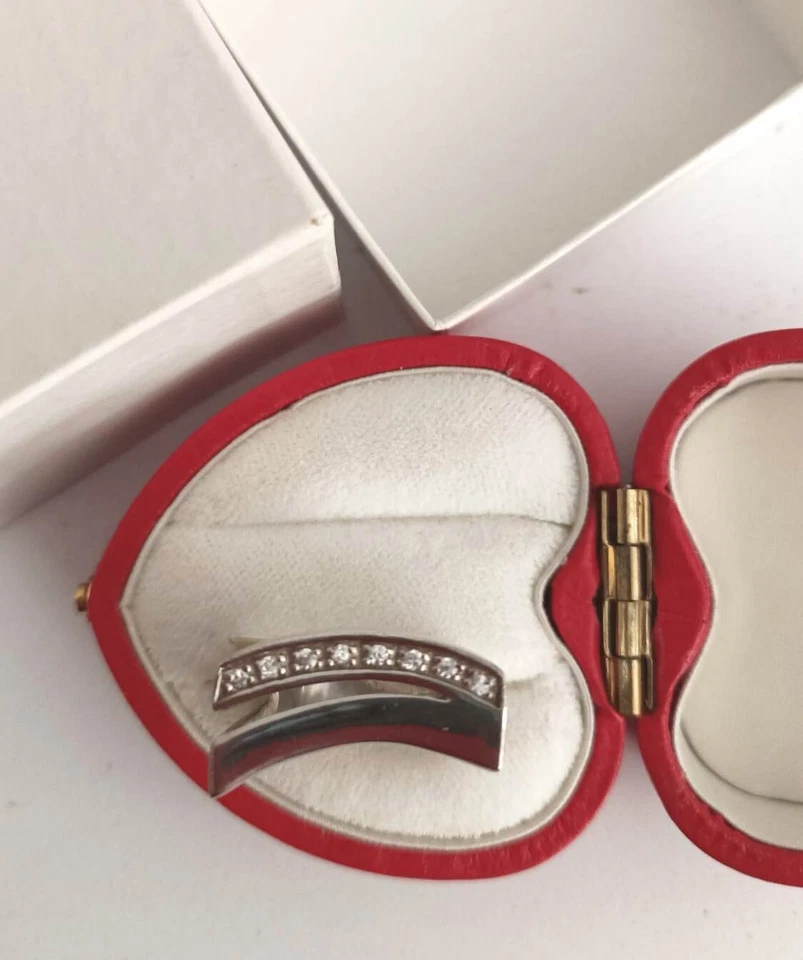 ANELLO RIVIERA DOPPIA DONNA ARGENTO 925 effetto oro bianco 8 ZIRCONI BIANCHI - Immagine 1 di 1