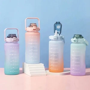 2 Litre Water Bottle with Time Marker Large Sports Gym Bottle BPA-Free Leakproof - Picture 1 of 12