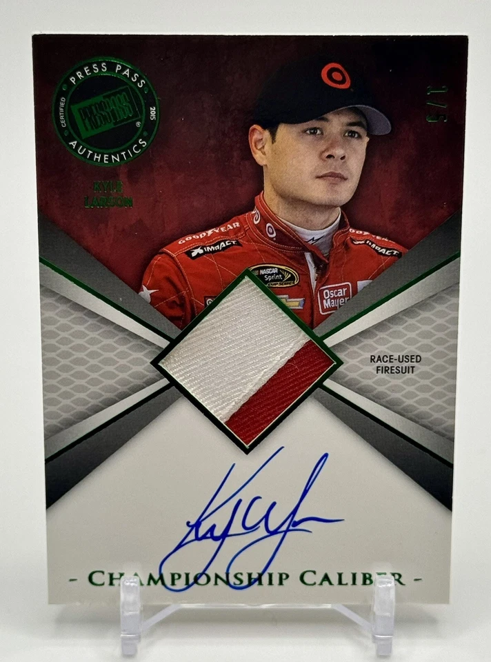 Kyle Larson 2014 Press Pass Championship Caliber AUTO RELIC Rookie RC #/5 - Image 1 of 2